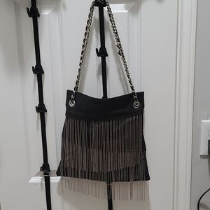Olivia + Joy black metal fringe purse